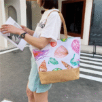 Bolsa de Praia Grande em Lona com Zíper Estampada