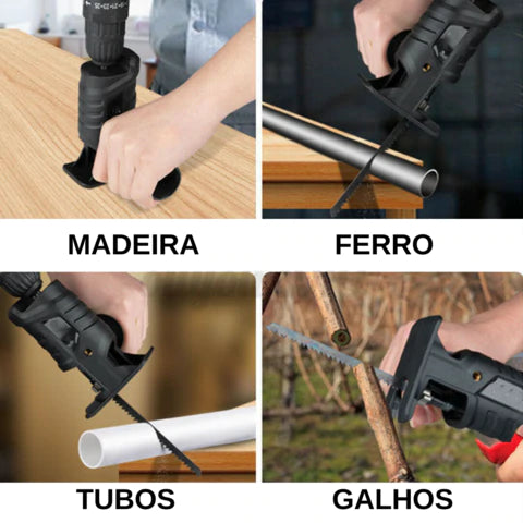Adaptador de Serra Sabre para Furadeira com 3 Lâminas Madeira e Metal