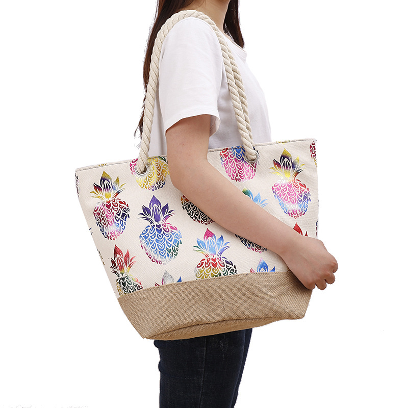 Bolsa de Ombro Grande em Lona com Zíper - Estilo Tote Bag