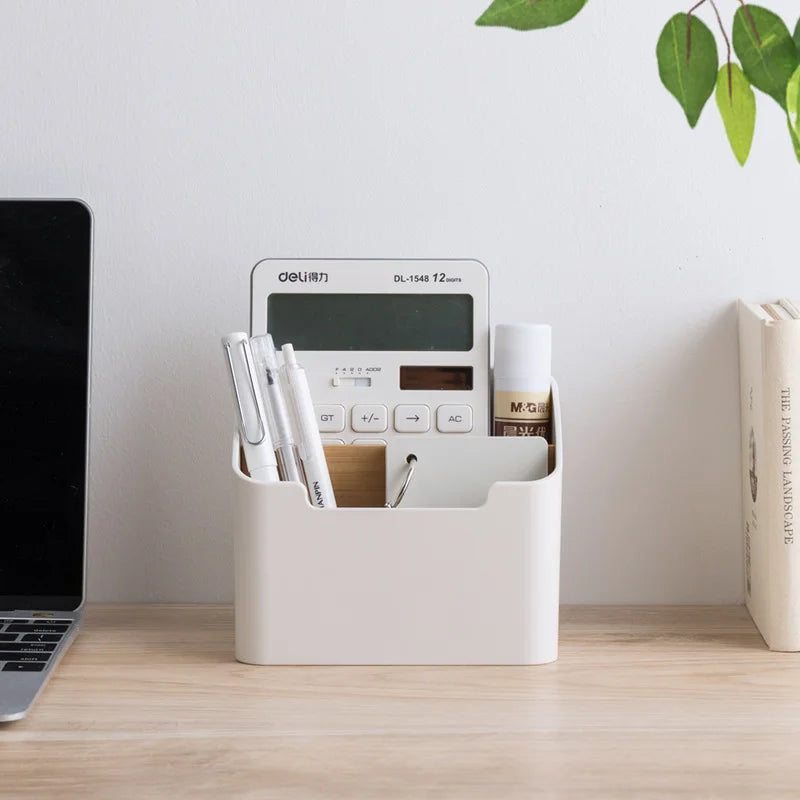 Organizador de Mesa com Divisórias em Bambu Porta Controle Remoto e Celular