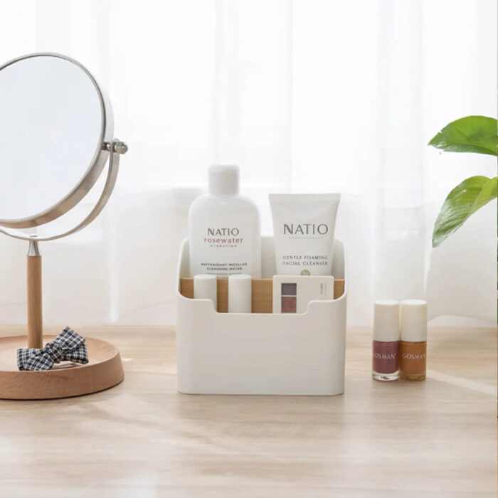 Organizador de Mesa com Divisórias em Bambu Porta Controle Remoto e Celular