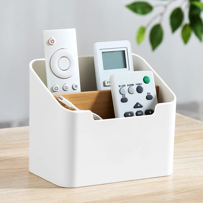 Organizador de Mesa com Divisórias em Bambu Porta Controle Remoto e Celular