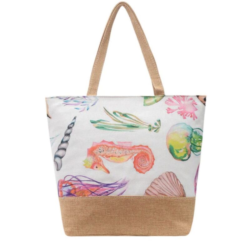 Bolsa de Praia Grande em Lona com Zíper Estampada