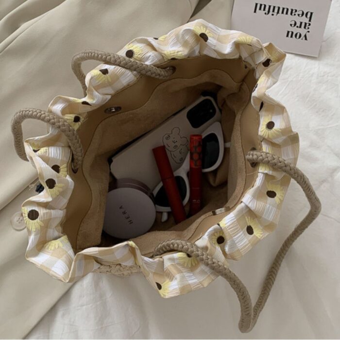 Bolsa de Palha Feminina com Fechamento em Cordão