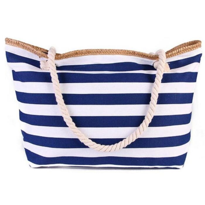Bolsa de Praia Grande Listrada em Lona com Zíper