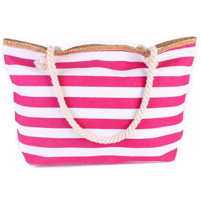 Bolsa de Praia Grande Listrada em Lona com Zíper
