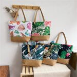 Bolsa de Praia Grande em Lona com Zíper Estampada