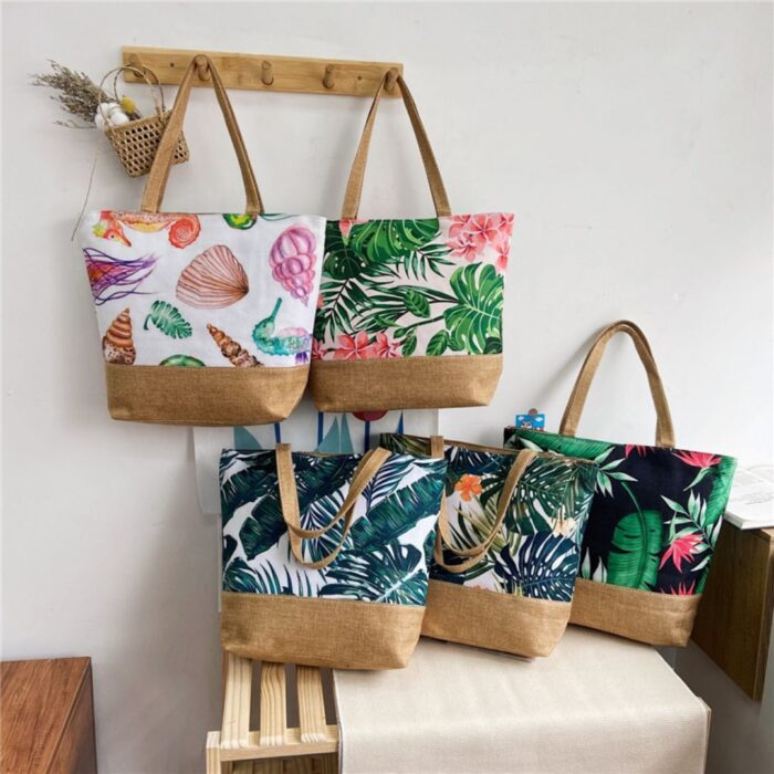 Bolsa de Praia Grande em Lona com Zíper Estampada