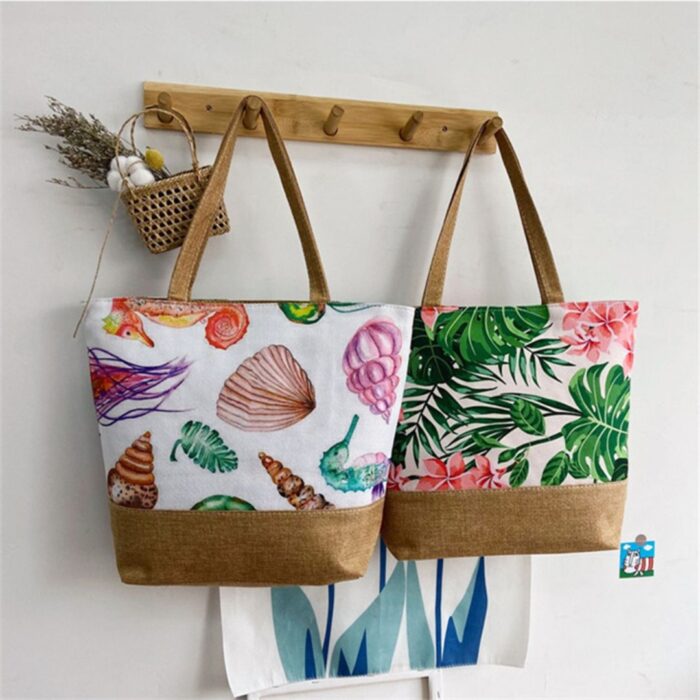 Bolsa de Praia Grande em Lona com Zíper Estampada