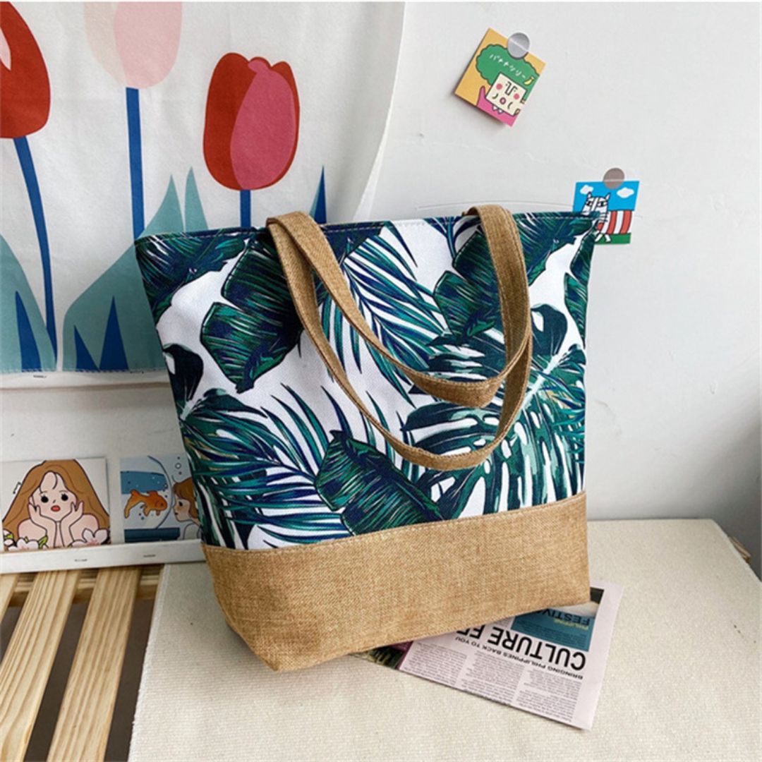 Bolsa de Praia Grande em Lona com Zíper - Sacola de Ombro Estampada