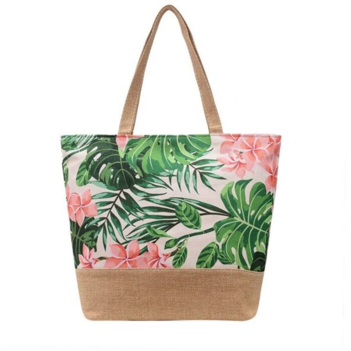 Bolsa de Praia Grande em Lona com Zíper Estampada
