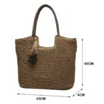 Bolsa de Ombro Grande de Palha Sintética com Zíper