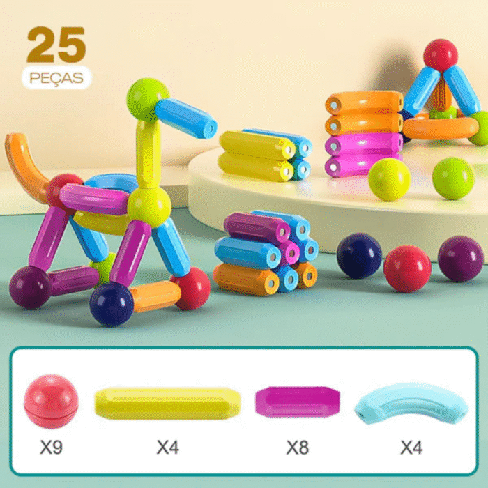 Blocos de Montar Magnéticos Brinquedo Educativo 25 Peças
