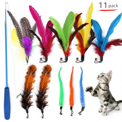 Kit Varinha para Gatos com 11 Iscas Intercambiáveis de Penas