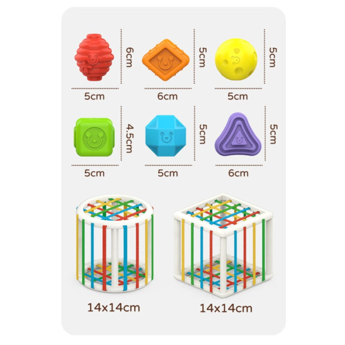 Brinquedo Pedagógico Cubo Sensorial com Elásticos e Formas