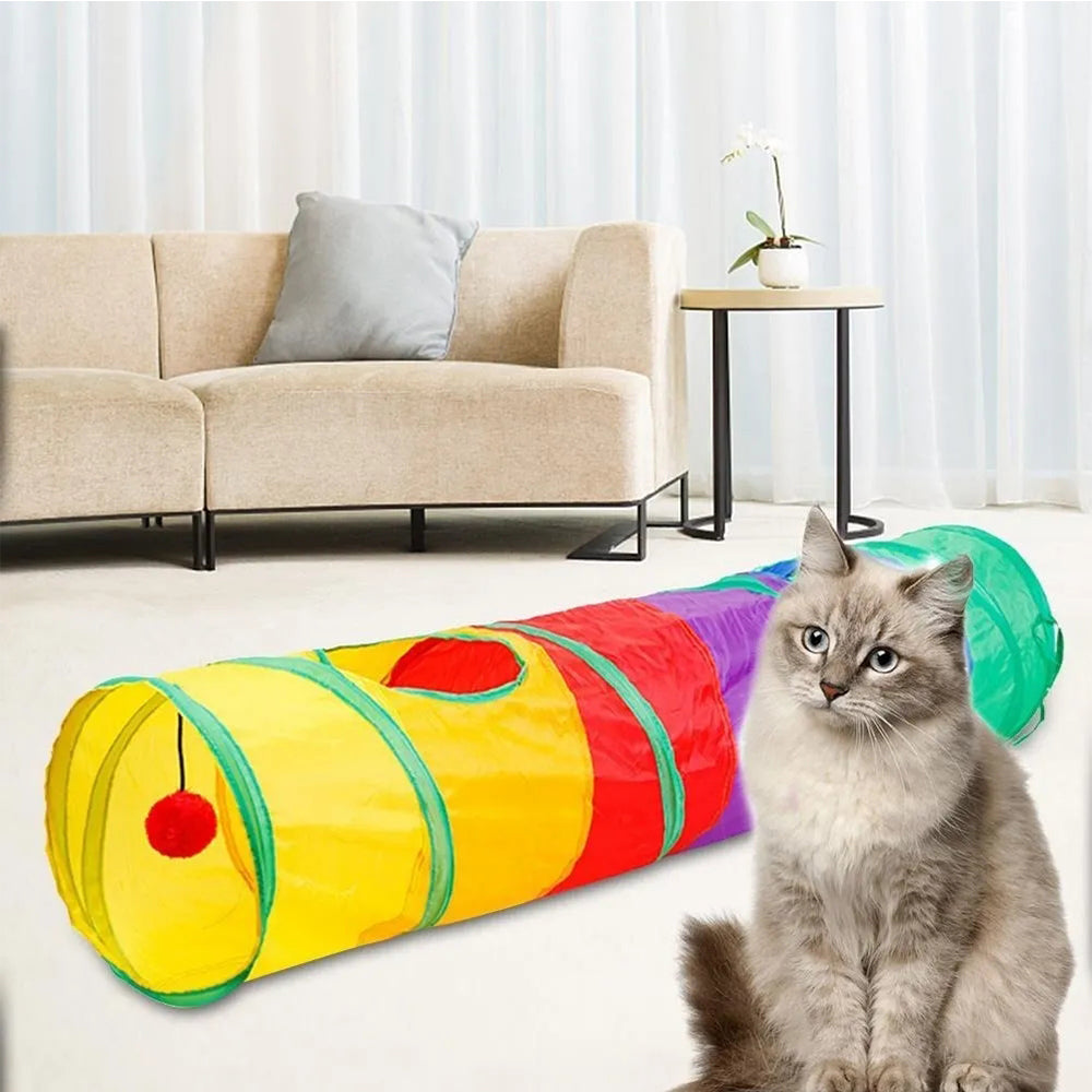 Túnel Dobrável para Gatos com 2 Saídas e Janelas