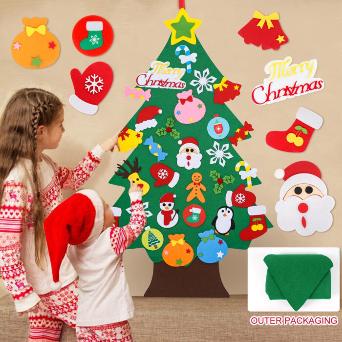 Árvore de Natal de Feltro Infantil com 34 Enfeites para Montar
