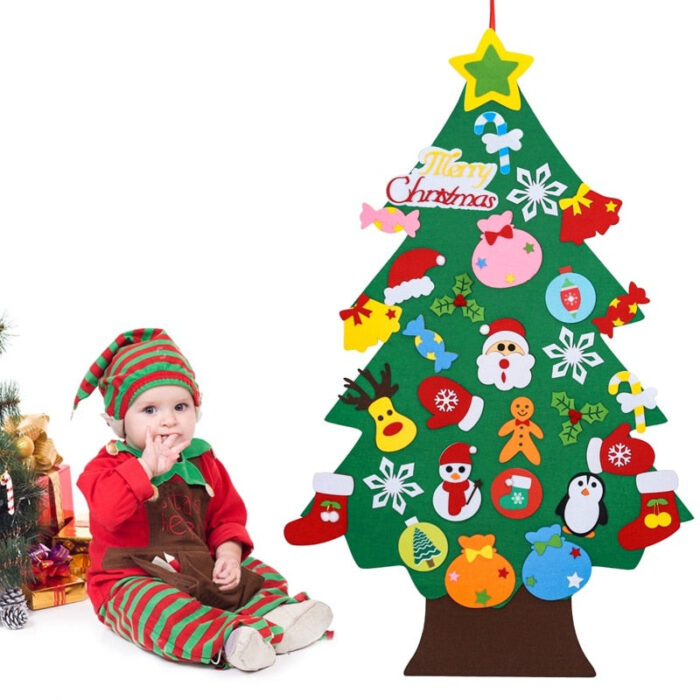Árvore de Natal de Feltro Infantil com 34 Enfeites para Montar