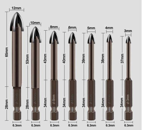 Kit de Brocas Multimaterial com Ponta de Tungstênio 7 Peças