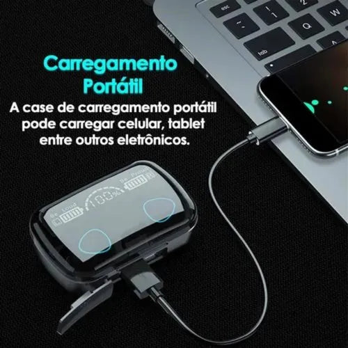 Fone de Ouvido Bluetooth 5.1 TWS à Prova d'Água com Case Power Bank