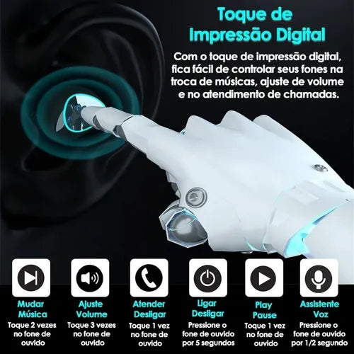 Fone de Ouvido Bluetooth 5.1 TWS à Prova d'Água com Case Power Bank