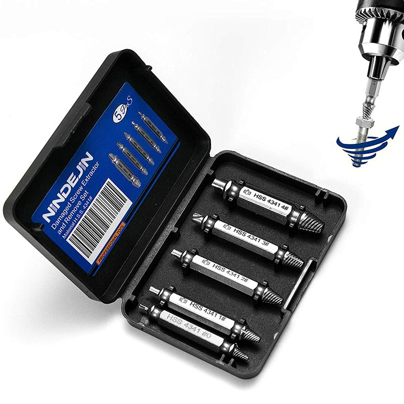 Kit Extrator de Parafusos Danificados com 5 Peças e Estojo
