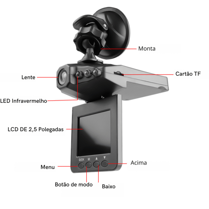 Câmera de Segurança Veicular HD 1080p com Visão Noturna