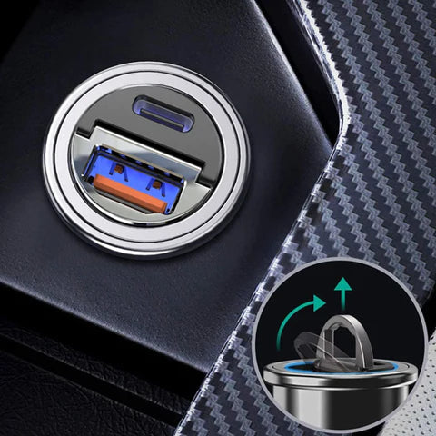 Mini Carregador Veicular 30W com Saída USB e USB-C (Quick Charge)