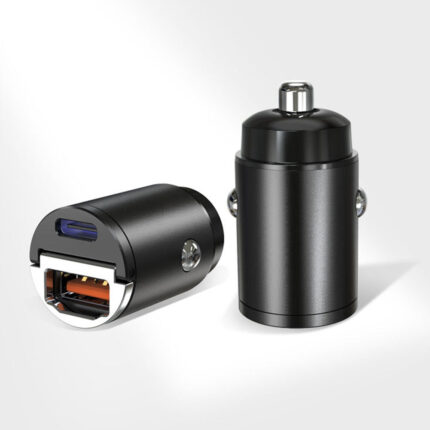 Mini Carregador Veicular 30W com Saída USB e USB-C