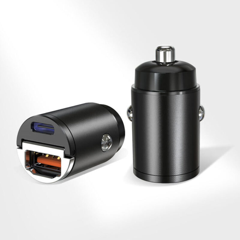 Mini Carregador Veicular 30W com Saída USB e USB-C