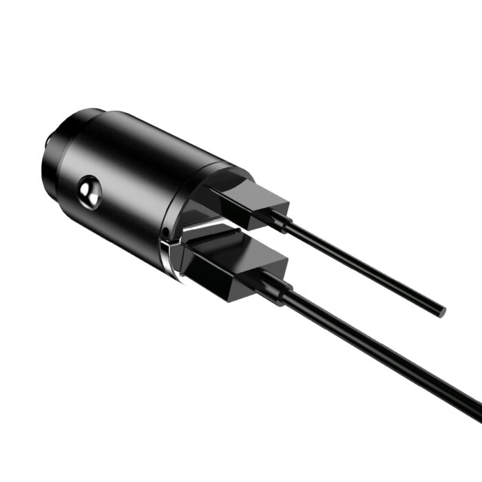 Mini Carregador Veicular 30W com Saída USB e USB-C