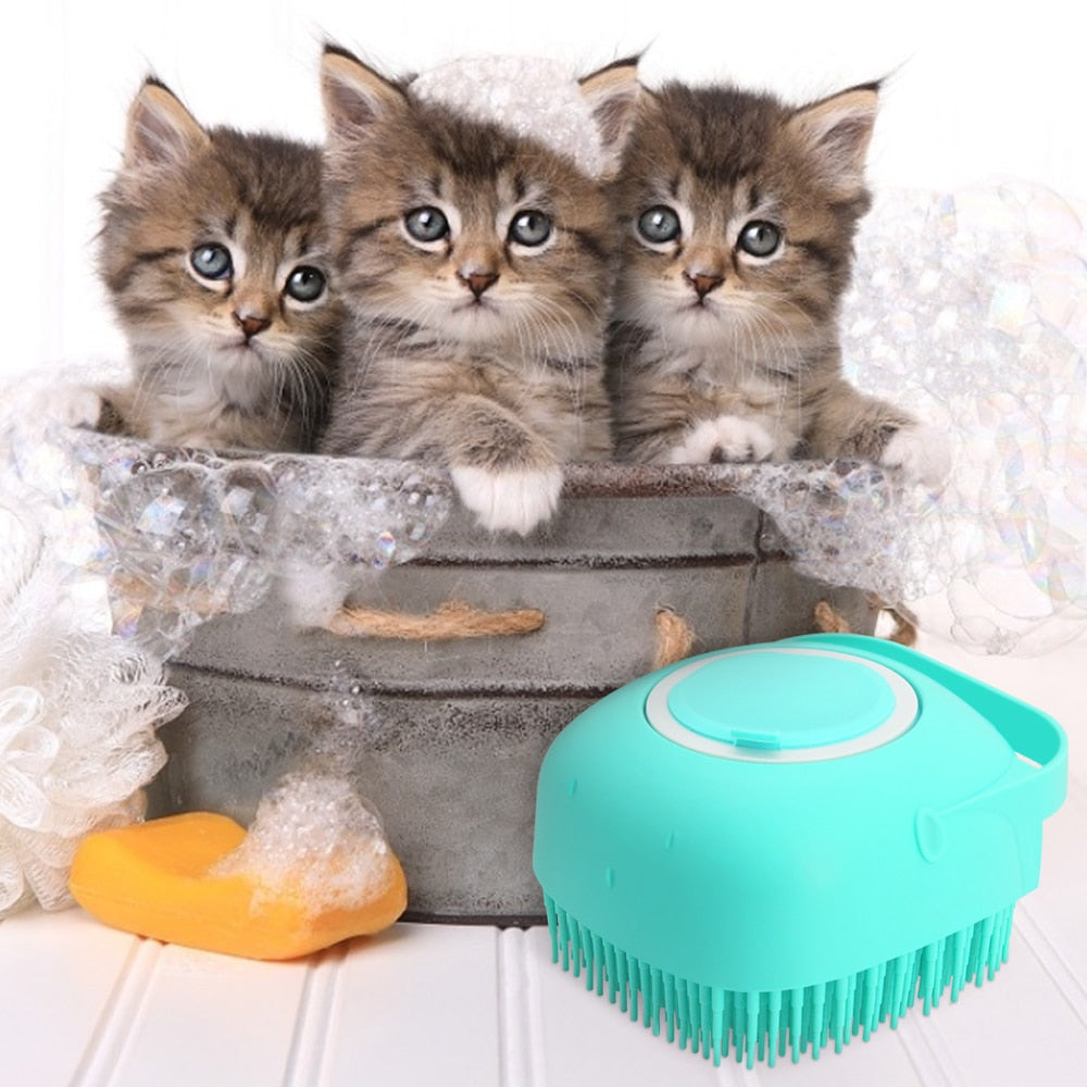 Escova de Banho para Pets com Dispenser de Shampoo Massageadora