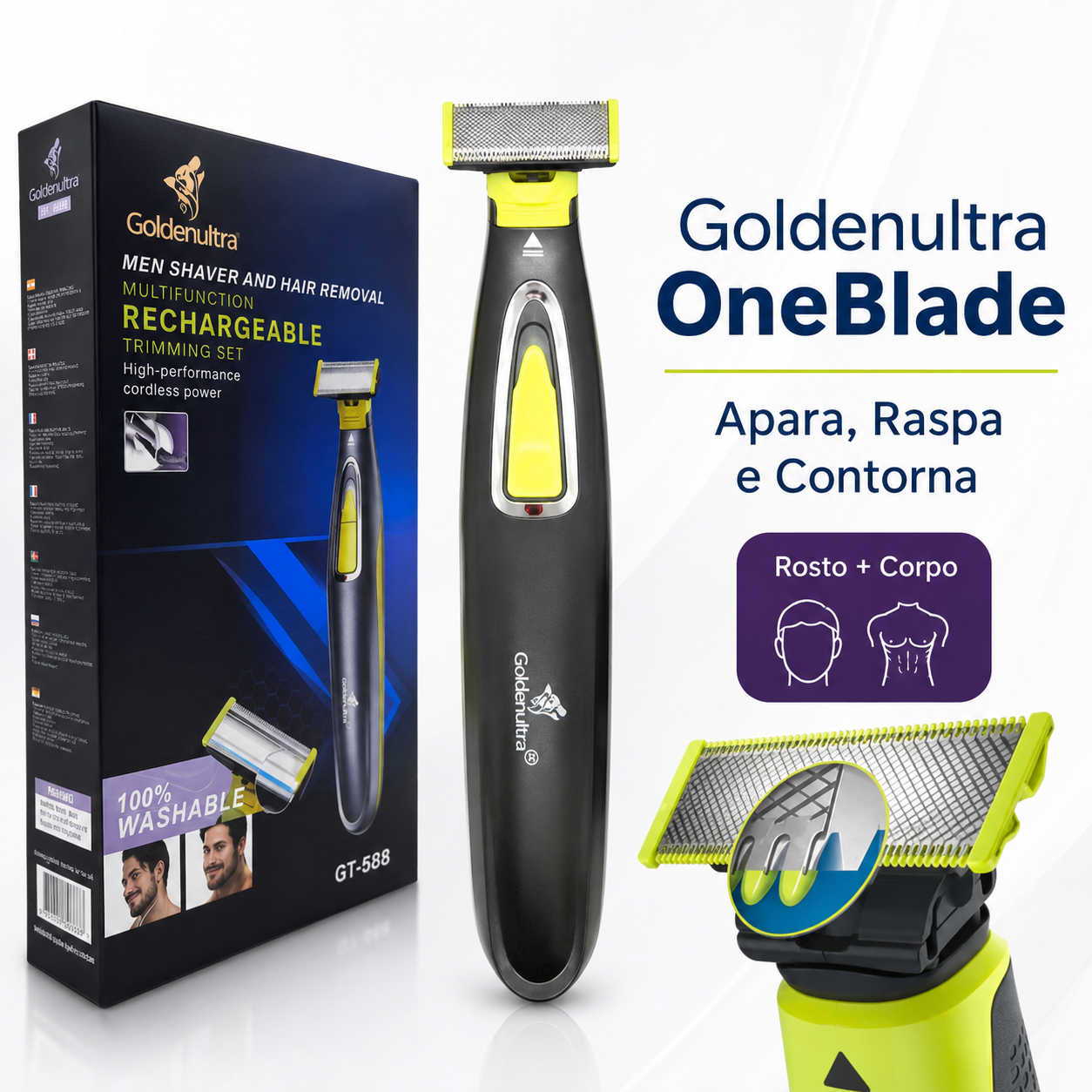 Aparelho de Barbear Elétrico USB à Prova D'Água IPX7 Profissional Bivolt