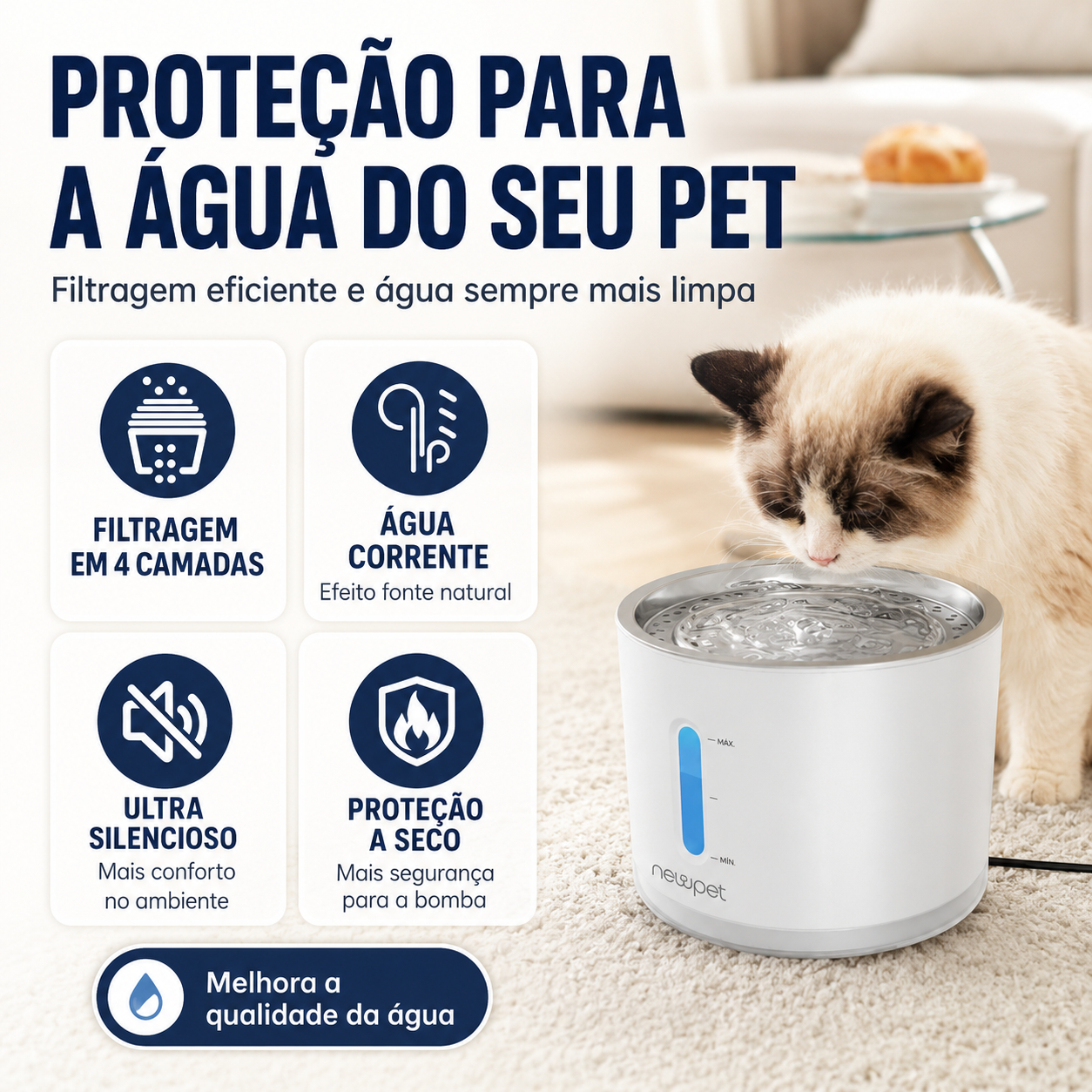 Fonte de Água Pet com Filtro e LED Capacidade 2.4L