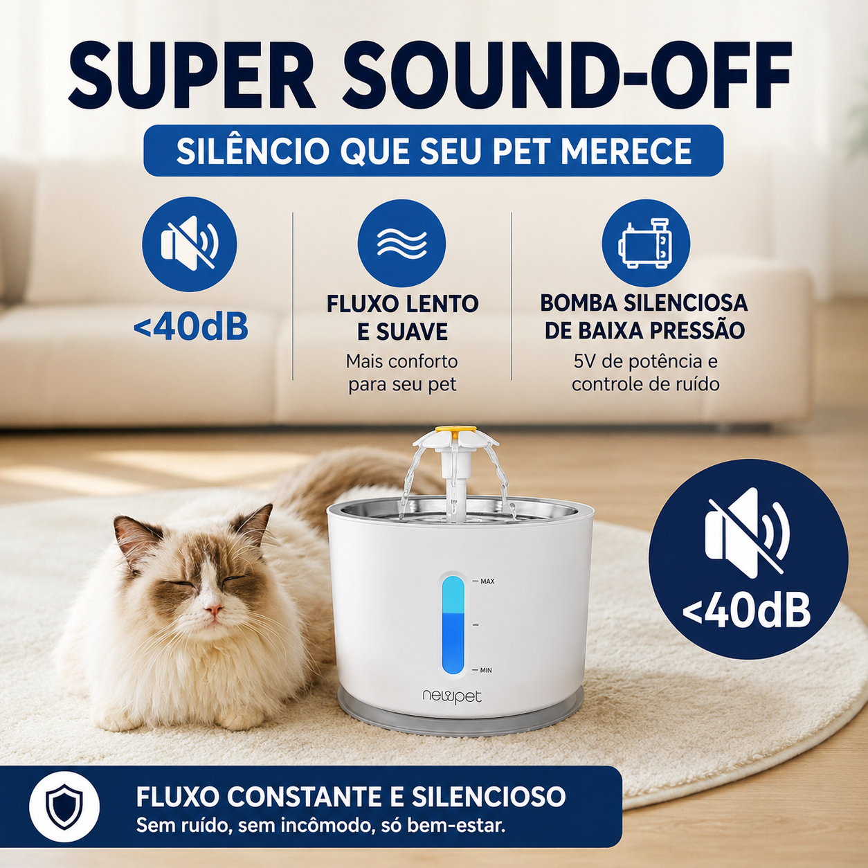 Fonte de Água Pet com Filtro e LED Capacidade 2.4L