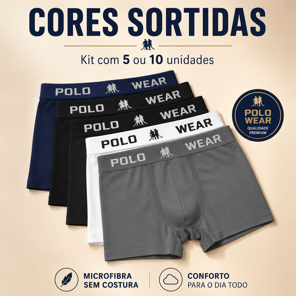 Kit Cueca Boxer Polo Wear Microfibra Sem Costura