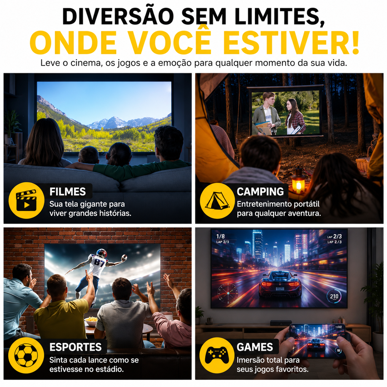 Mini Projetor Portátil LED 1080p 600 Lumens HDMI YG300