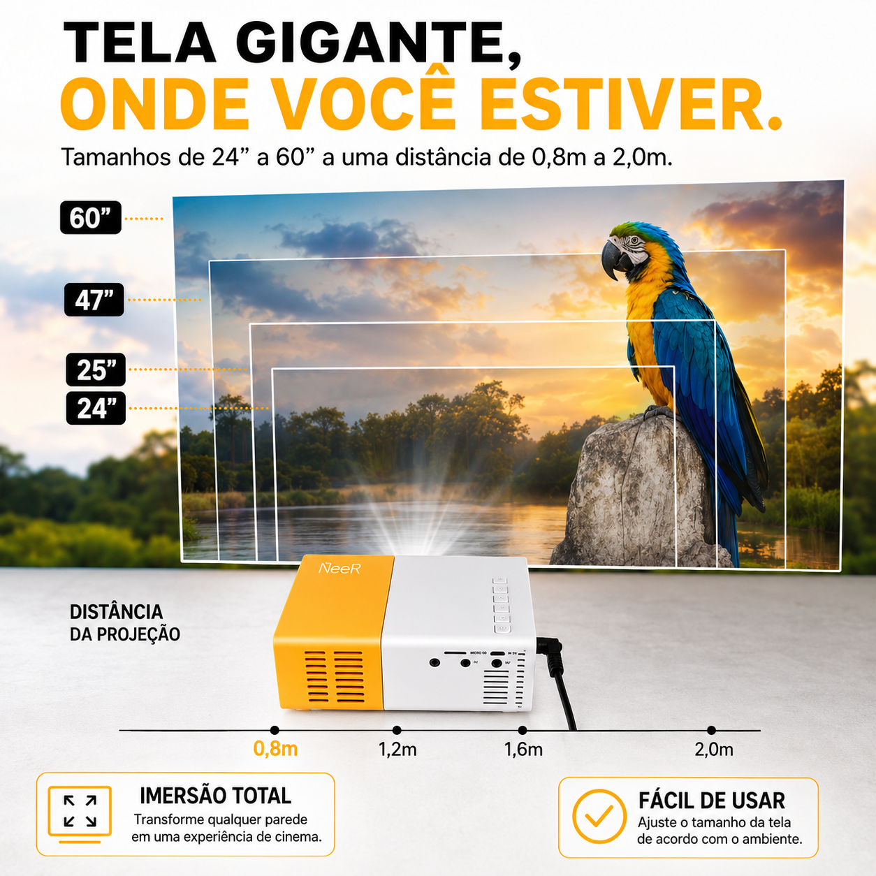 Mini Projetor Portátil LED 1080p 600 Lumens HDMI YG300