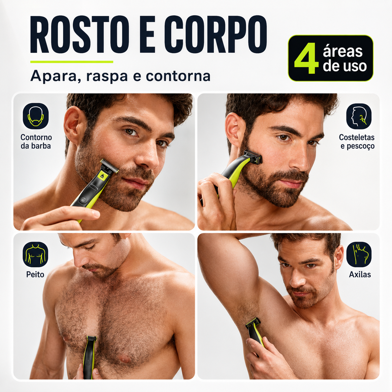Aparelho de Barbear Elétrico USB à Prova D'Água IPX7 Profissional Bivolt