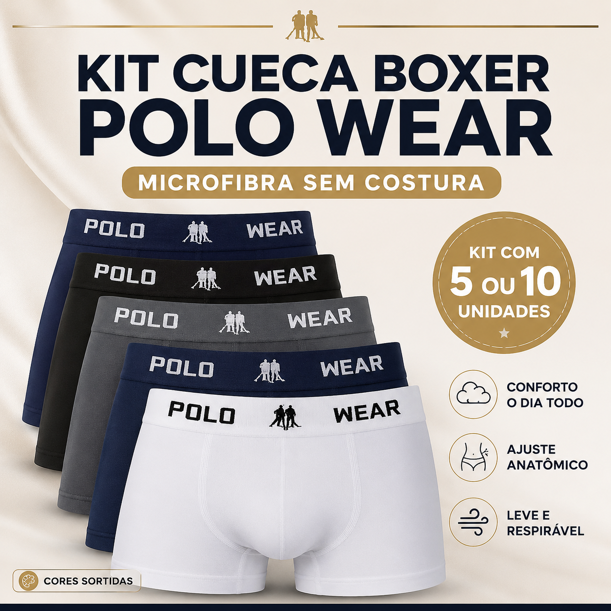 Kit Cueca Boxer Polo Wear Microfibra Sem Costura