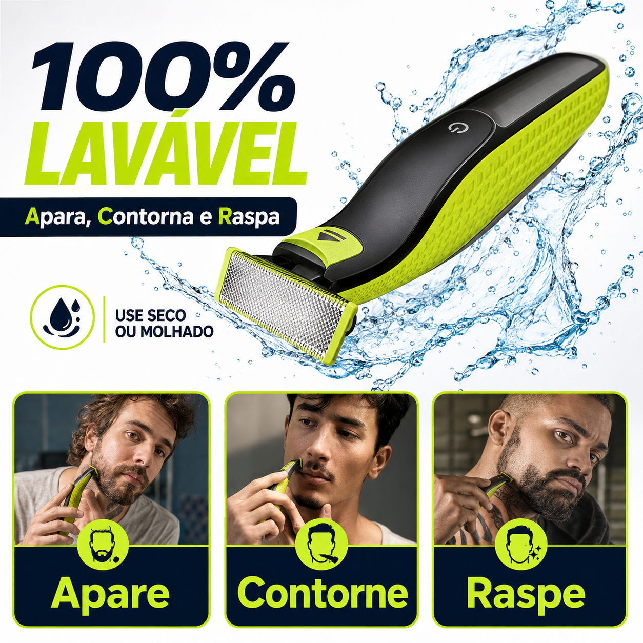 Aparelho de Barbear Elétrico USB à Prova D'Água IPX7 Profissional Bivolt